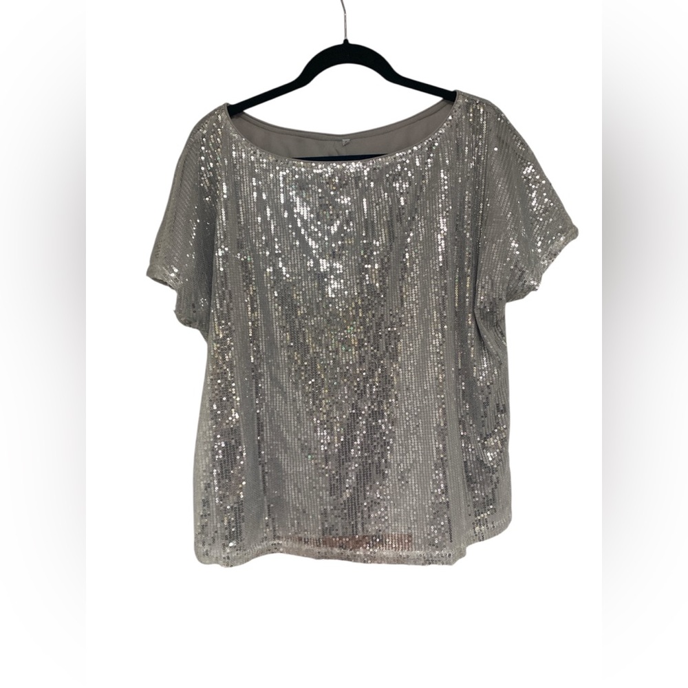 Silver Sequins Blouse GUC L - Picture 3 of 4